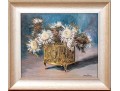 Signed Oil On Panel, Still Life Of Sun Flowers In A Brass Planter