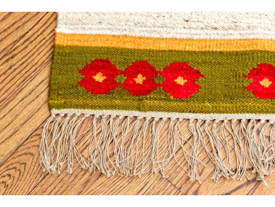 Handmade Flatweave Scandinavian Folk Pattern Runner, 6'-2 1/2