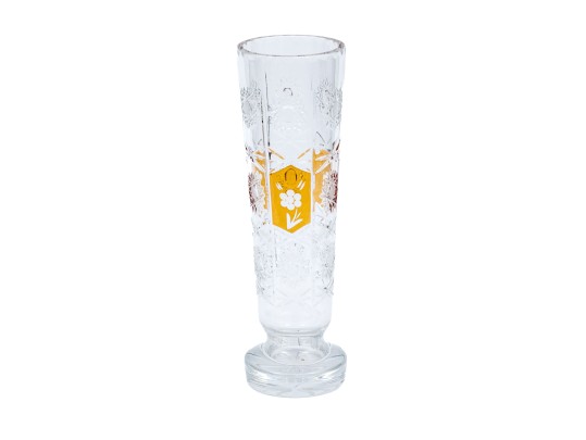 Cut Crystal Footed Vase With Amber Tinted Decoration