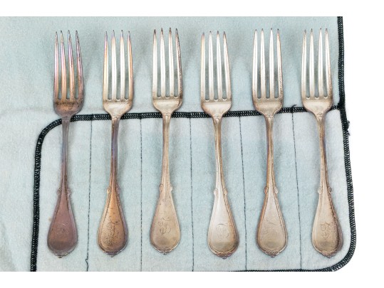 Set Of Six Antique Sterling Silver Forks, 8.05 Ozt.