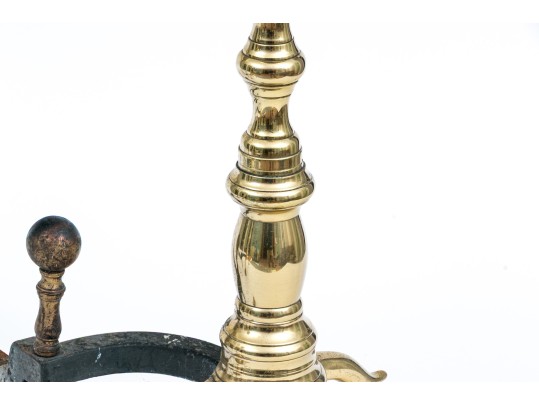 Pair Of Brass And Iron Cannonball Andirons