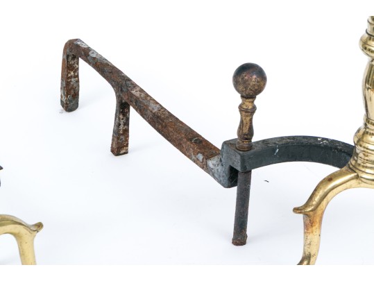 Pair Of Brass And Iron Cannonball Andirons