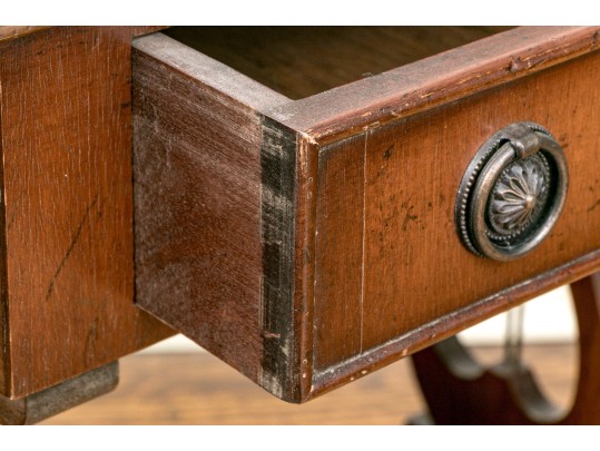 Pair Of Mahogany Lyre Motif Drop Leaf End Tables