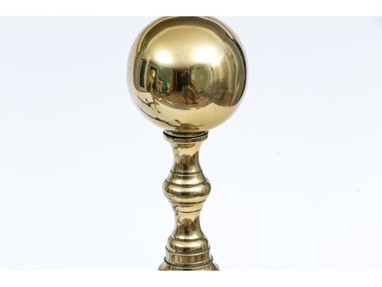 Pair Of Brass And Iron Cannonball Andirons