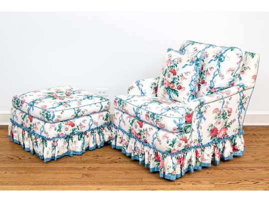 Baker Furniture Custom Upholstered Club Chair With Ottoman