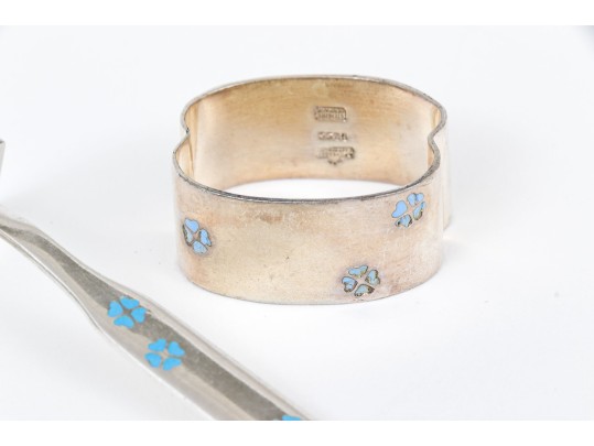 Anton Michelsen (Danish, 1809-1877) Three Piece Sterling Silver And Enamel Utensils, 1.66 Gross Ozt.