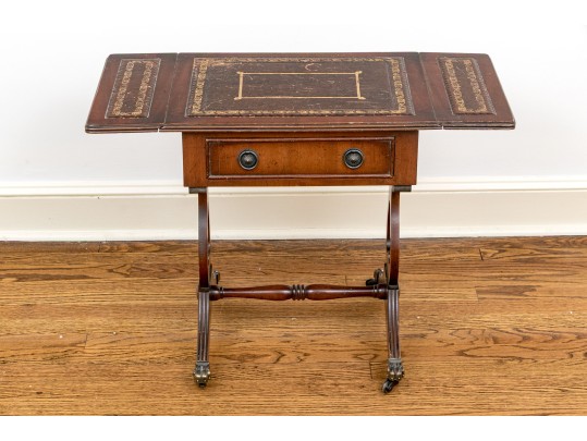 Pair Of Mahogany Lyre Motif Drop Leaf End Tables