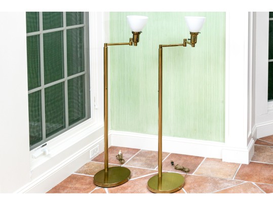 Two Brass Adjustable Floor Lamps