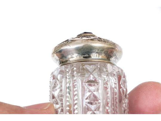 Antique Foster & Bailey & Co. Crystal Vanity Jar With Sterling Silver Lid.