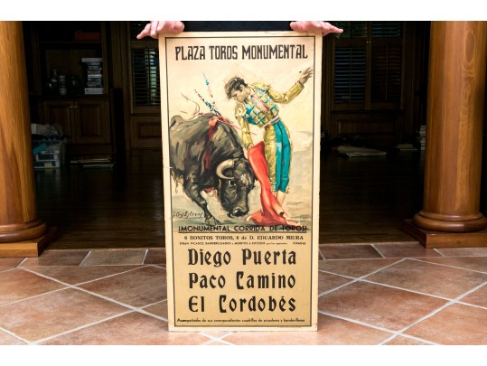 Lithograph On Board Advertising Bullfighting