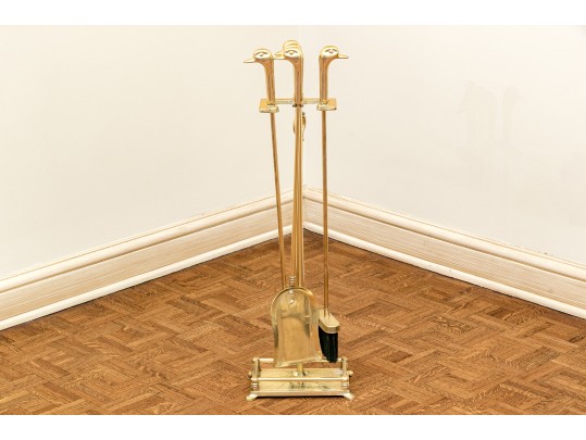 Set Of Brass Duck Head Fireplace Tools (set #1)