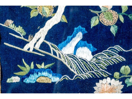 Chinese Silk Embroidery, Bird On Tree In Blue
