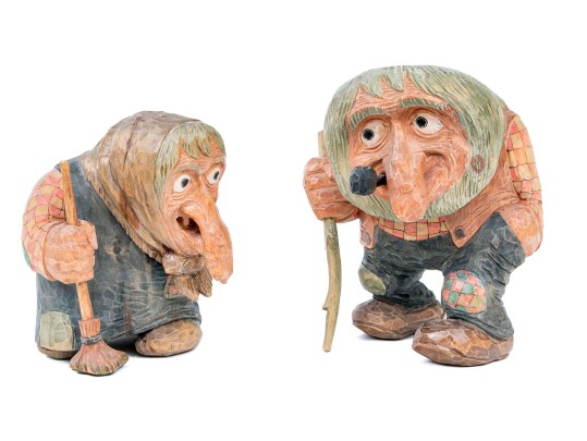 Anton Sveen (Norwegian, 1914-2009) Signed Pair Of Carved Wood Trolls