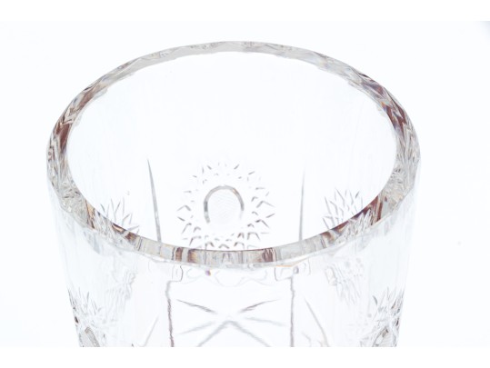 Cut Crystal Footed Vase With Amber Tinted Decoration