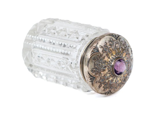 Antique Foster & Bailey & Co. Crystal Vanity Jar With Sterling Silver Lid.