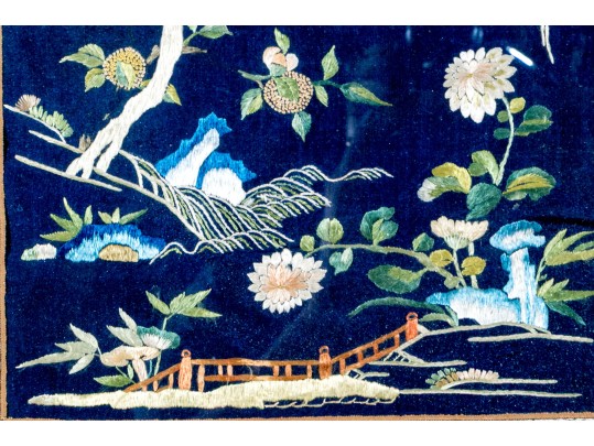 Chinese Silk Embroidery, Bird On Tree In Blue