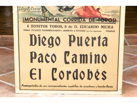 Lithograph On Board Advertising Bullfighting