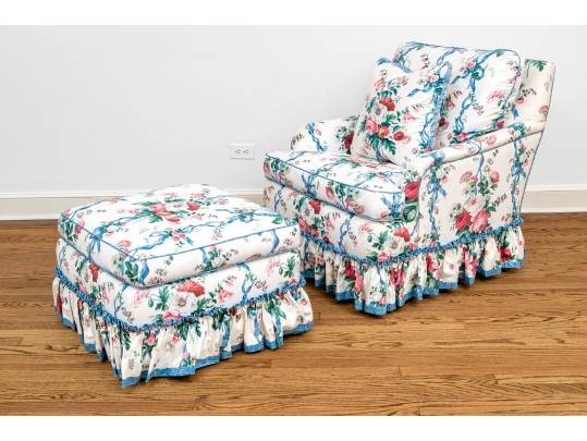 Baker Furniture Custom Upholstered Club Chair With Ottoman