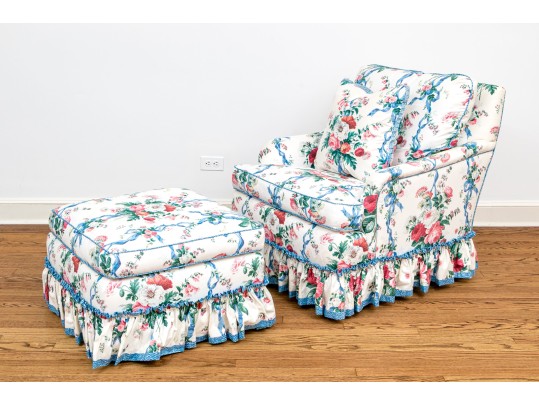 Baker Furniture Custom Upholstered Club Chair With Ottoman