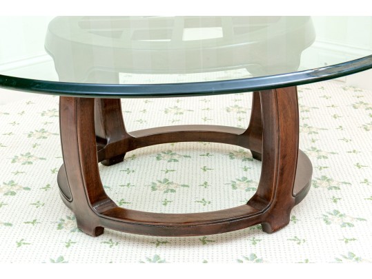 Chinoiserie Glass Top Openwork Mahogany Drum Table, Likely Henredon