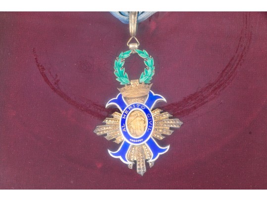 Al Merito Civil Medal On Sash Custom Framed