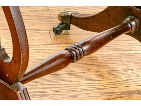 Pair Of Mahogany Lyre Motif Drop Leaf End Tables