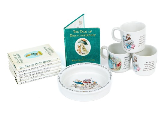 Wedgwood Bowl And Three Mugs With Seven Beatrix Potter Books