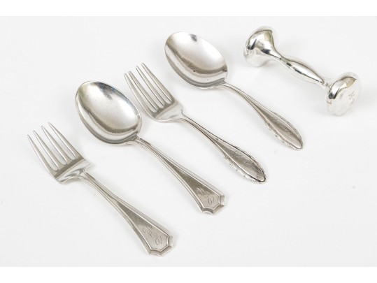 Sterling Silver Baby Utensils With Rattle, 3.07 Ozt.