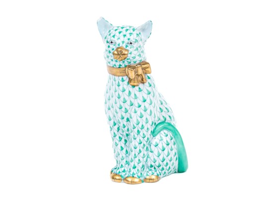 Hungarian Herend Hand-Painted Porcelain Seated Cat, As-is