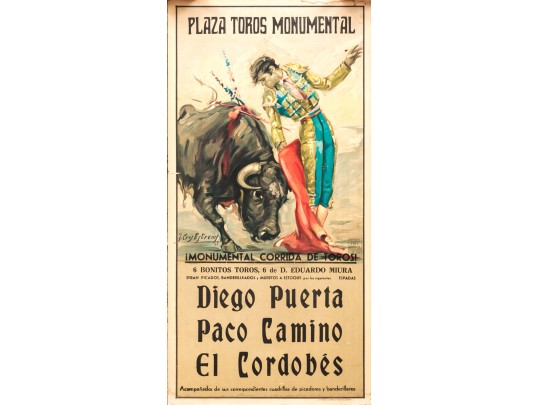 Lithograph On Board Advertising Bullfighting