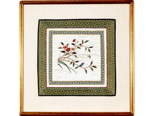 Chinese Silk Embroidery, Bird On Flowering Branches