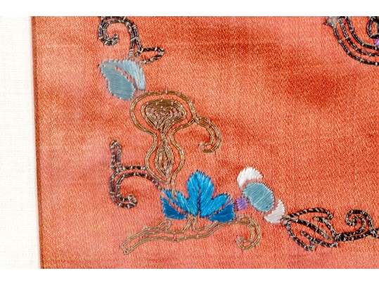 Pair Of Chinese Silk Embroideries, Foo Dogs