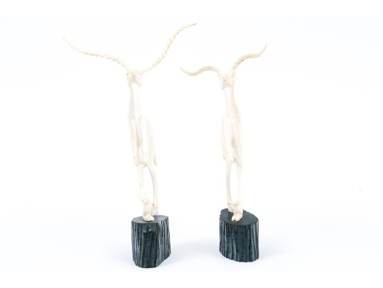 Decorative Pair Of Carved Bone Antelopes