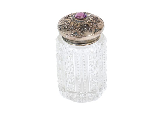 Antique Foster & Bailey & Co. Crystal Vanity Jar With Sterling Silver Lid.