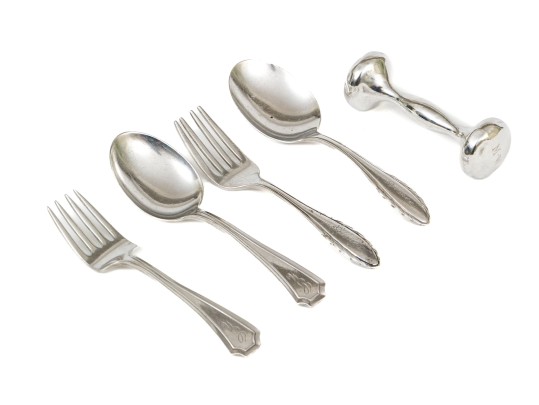 Sterling Silver Baby Utensils With Rattle, 3.07 Ozt.