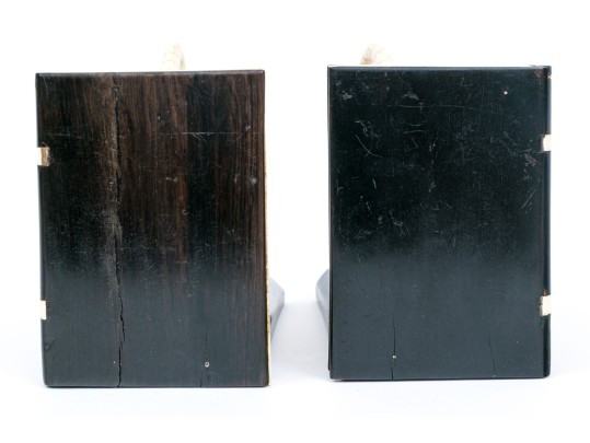 Pair Of Ebony And Carved Bone Elephant Form Bookends