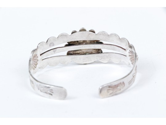 Child Sized Sterling Silver And Turquoise Cuff Bracelet, 0.565 Gross Ozt.