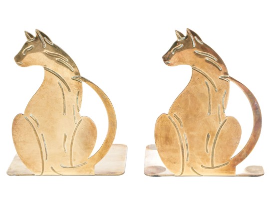 Pair Of Vintage The Bomel Collection Inc. Brass Cat Bookends