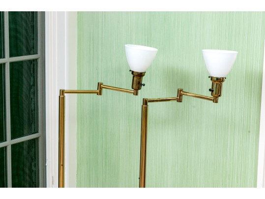 Two Brass Adjustable Floor Lamps