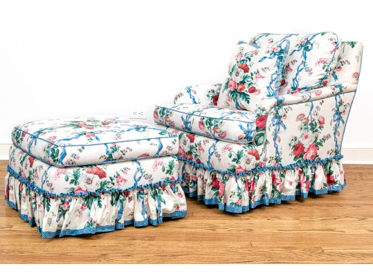 Baker Furniture Custom Upholstered Club Chair With Ottoman