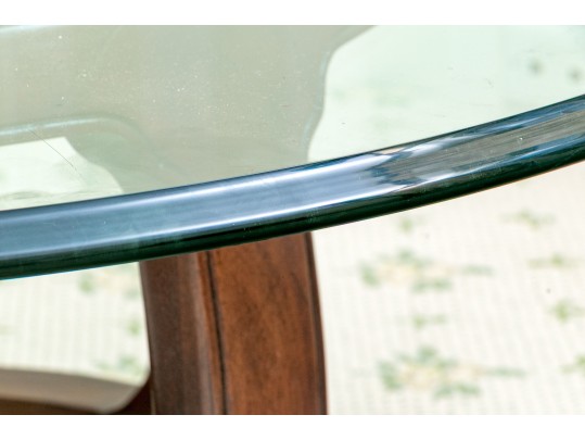 Chinoiserie Glass Top Openwork Mahogany Drum Table, Likely Henredon