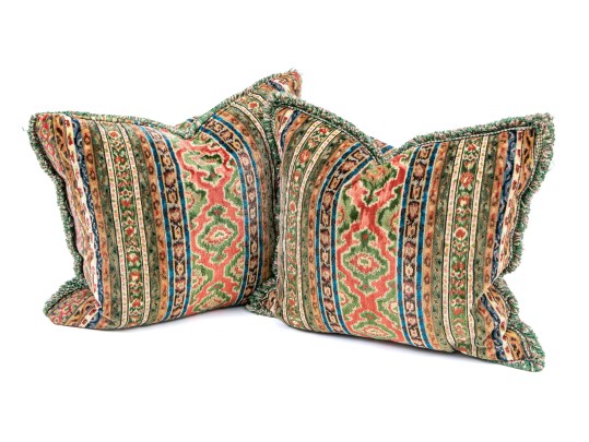 Pair Of Highly Textural Upholstered Down Pillows