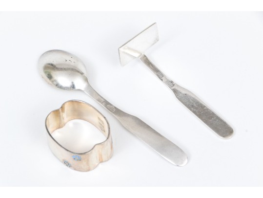 Anton Michelsen (Danish, 1809-1877) Three Piece Sterling Silver And Enamel Utensils, 1.66 Gross Ozt.
