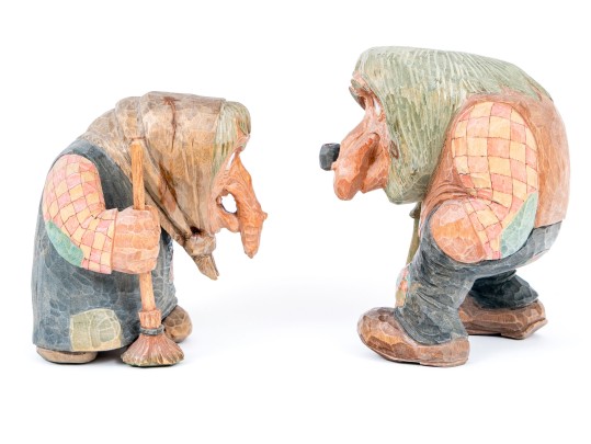 Anton Sveen (Norwegian, 1914-2009) Signed Pair Of Carved Wood Trolls