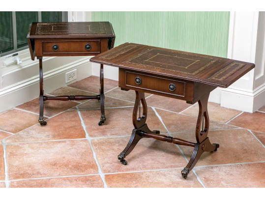 Pair Of Mahogany Lyre Motif Drop Leaf End Tables