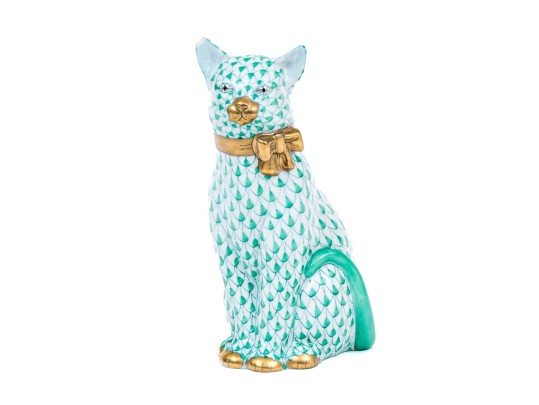Hungarian Herend Hand-Painted Porcelain Seated Cat, As-is