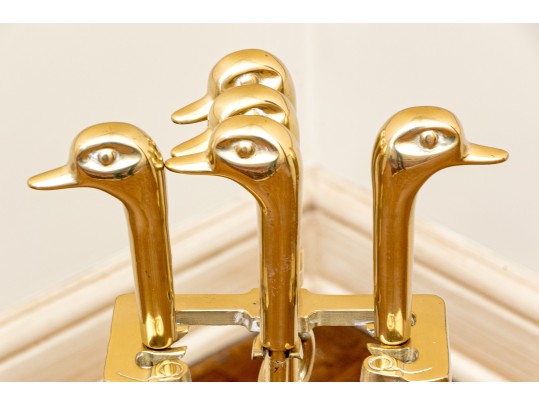 Set Of Brass Duck Head Fireplace Tools (set #1)