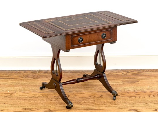 Pair Of Mahogany Lyre Motif Drop Leaf End Tables