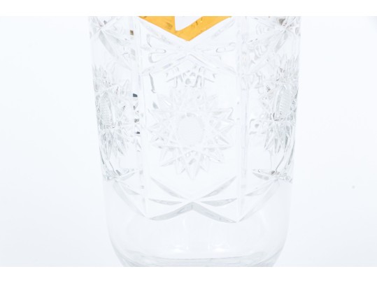Cut Crystal Footed Vase With Amber Tinted Decoration