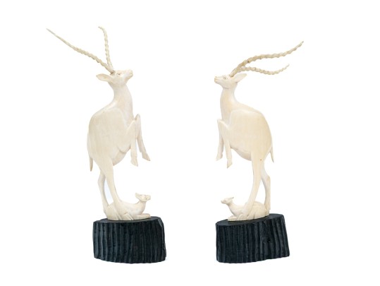 Decorative Pair Of Carved Bone Antelopes
